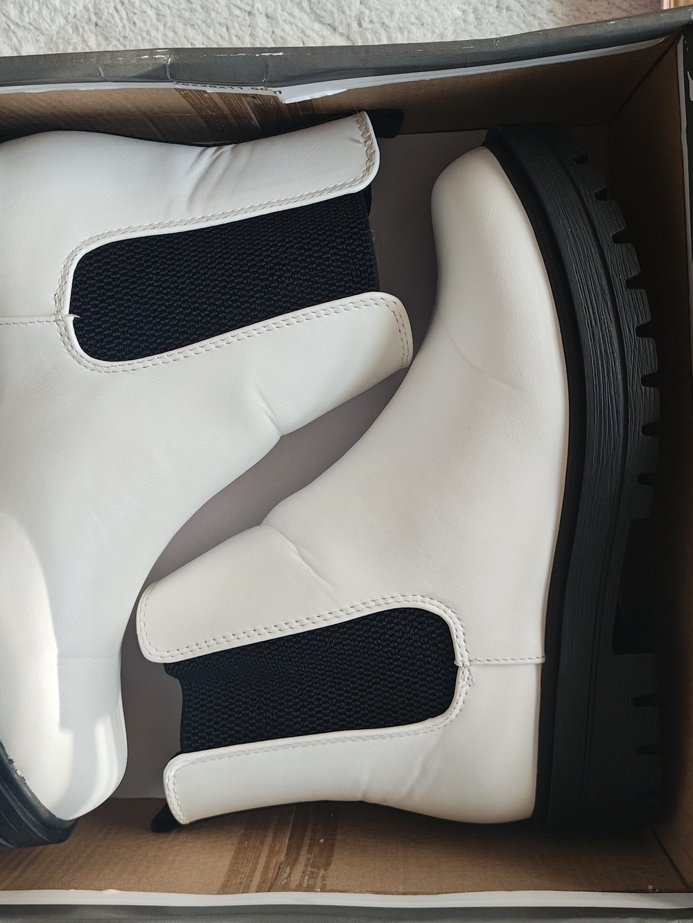 Women's White Chelsea Boots with Black Elastic Panels